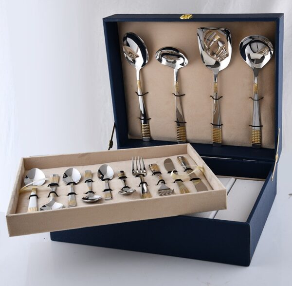 34 Piece Gold Satin Cutlery Set