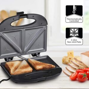 Agaro Elegant Sandwich Maker, 750 W with 4 Slice Non-Stick Fixed Plates (Black)