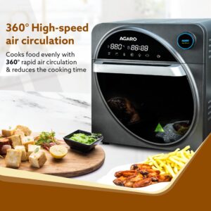 AGARO Royal Air Fryer For Home, 14.5L, Rotisserie Convection Oven, 1700W, Electric Oven, 25 Preset Menu, Digital Display, Touch Control, Bake, Roast, Toast, Dehydrate, Defrost, Keep Warm, Dark Grey