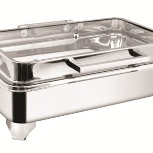 SHAPES STAINLESS STEEL RECTANGULAR FULL GLASS LID CHAFFING DISH WITH ELECTRIC FRAME CHAFFER, Capacity – 10 Liters