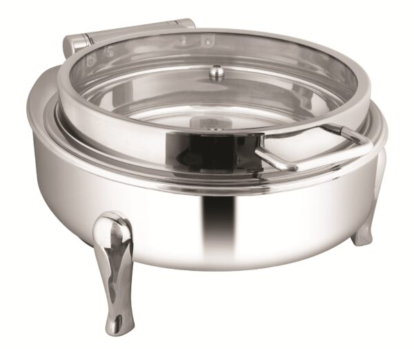 Shapes Stainless Steel Round Full Glass Lid Chaffing Dish with Stand, Capacity – 7 Liters