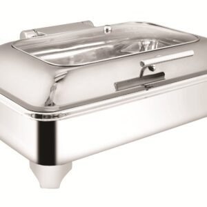 SHAPES STAINLESS STEEL RECTANGULAR HALF GLASS LID WITH ELECTRIC FRAME CHAFFER, Capacity – 10 Liters