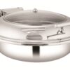 SHAPES STAINLESS STEEL ROUND HALF GLASS LID CHAFFING DISH WITH INDUCTION TOP CHAFFER, 7 Liters Capacity