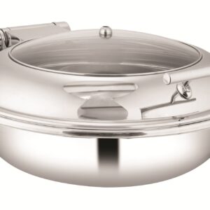 SHAPES STAINLESS STEEL ROUND HALF GLASS LID CHAFFING DISH WITH INDUCTION TOP CHAFFER, 7 Liters Capacity