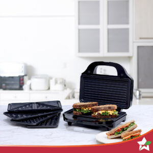 Wonderchef Prato Plus 3 in 1 Grill Sandwich, Grill & Waffle Maker, 900W