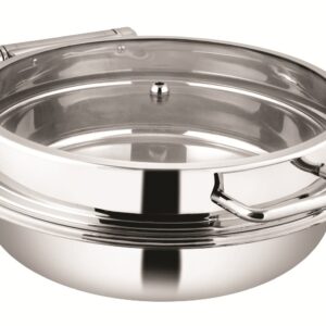 SHAPES STAINLESS STEEL ROUND FULL GLASS LID CHAFFING DISH WITH INDUCTION TOP CHAFFER, 7 Liters Capacity