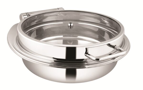 SHAPES STAINLESS STEEL ROUND FULL GLASS LID CHAFFING DISH WITH INDUCTION TOP CHAFFER, 7 Liters Capacity