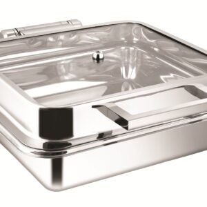 SHAPES STAINLESS STEEL SQUARE FULL GLASS LID CHAFFING DISH WITH INDUCTION TOP CHAFFER, 7 Liters Capacity