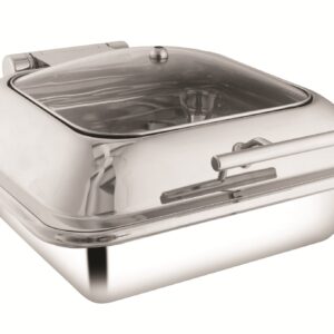 SHAPES STAINLESS STEEL SQUARE HALF GLASS LID CHAFFING DISH WITH INDUCTION TOP CHAFFER, 7 Liters Capacity