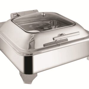 SHAPES SQUARE HALF GLASS LID CHAFFING DISH WITH ELECTRIC FRAME CHAFFER, Capacity – 7 Liters