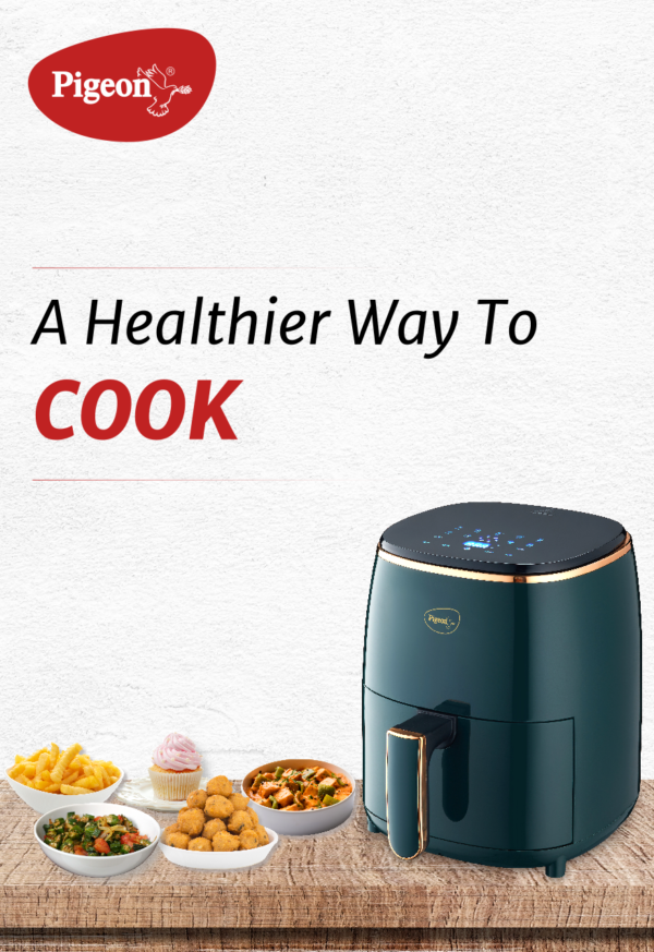 Pigeon Healthifry Digital Air Fryer, 360° High Speed Air Circulation Technology 1200 W with Non-Stick 4.2 L Basket - Green