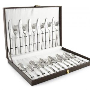 Shapes Orbit 24 pcs Stainless Steel Cutlery Set of Spoons, Forks & Knives with for Home/Kitchen, Set of 24 Pcs. (Contains:- 6 Dinner Spoons, 6 Dinner Forks, 6 Tea Spoons, 6 Dinner Knives with a Stand)