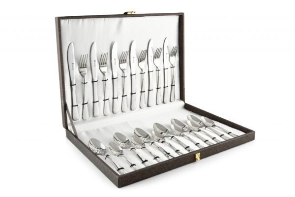 Shapes Orbit 24 pcs Stainless Steel Cutlery Set of Spoons, Forks & Knives with for Home/Kitchen, Set of 24 Pcs. (Contains:- 6 Dinner Spoons, 6 Dinner Forks, 6 Tea Spoons, 6 Dinner Knives with a Stand)