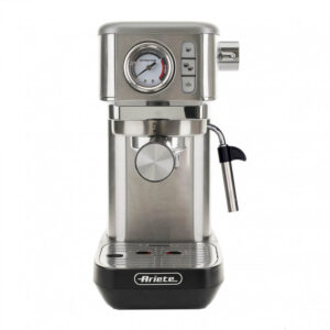 Ariete 1381 Coffee machine with pressure gauge, compatible with ground coffee and ESE pods, 1300 W, 1.1 L capacity, 15 bar pressure, ½ cup filter, Cappuccino device, Silver