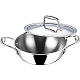 Vinod SAS Platinum Triply Stainless Steel Kadhai with Lid - 5.5 Litre, 32 cm