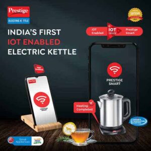 Prestige Smart-1.7 IOT Enabled Electric Kettle with Concealed Element 1.7L, 1500W, Silver Variable Temperature Control Through WiFi