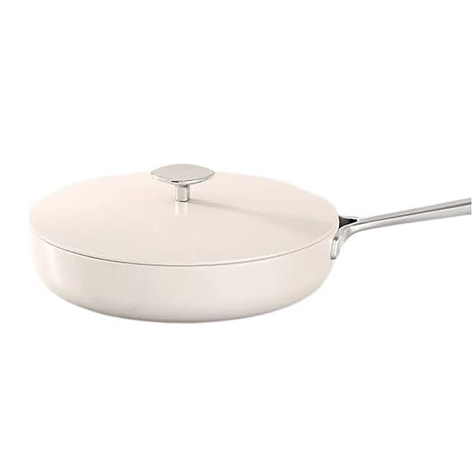 Equal Parts Ceramic Non-Stick Fry pan with lid 10" inches Off White