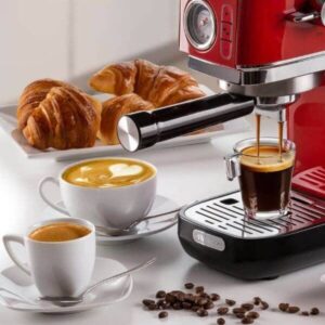 Ariete 1381 Coffee machine with pressure gauge, compatible with ground coffee and ESE pods, 1300 W, 1.1 L capacity, 15 bar pressure, ½ cup filter, Cappuccino device, Red