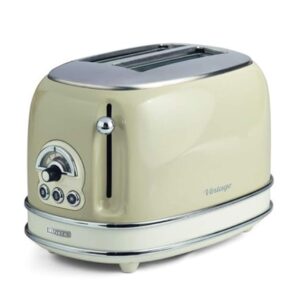 Ariete 155BE Design Toaster 2 Slices With Tongs, 6 Toasting Levels, 810 W, Stainless Steel Body, Removable Crumb Tray, Pastel Beige, 810 Watts