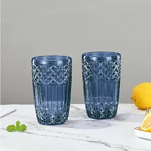 Emerald 380ml Water Glass Mocktail Cocktail Tumbler Glass Set of 6 Cyan Blue