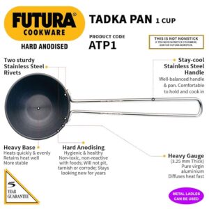 Hawkins Futura 1 Cup Tadka Pan, Hard Anodised Spice Heating Pan, 240 ml Pan, Black ATP1