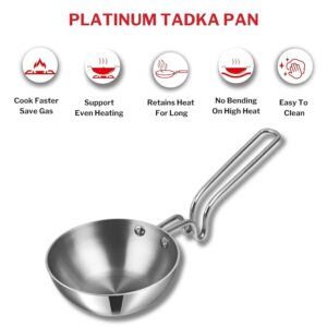 Vinod Platinum Triply Stainless Steel Tadka Pan Large - 300 ml, 11 cm | Balance Design Handle | Vagar Pan | Baghar Pan| Chounk Pan | Flame Safe