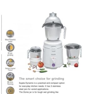 Sujata Dynamix Mixer Grinder, 900W, 3 Jars (White,Plastic)