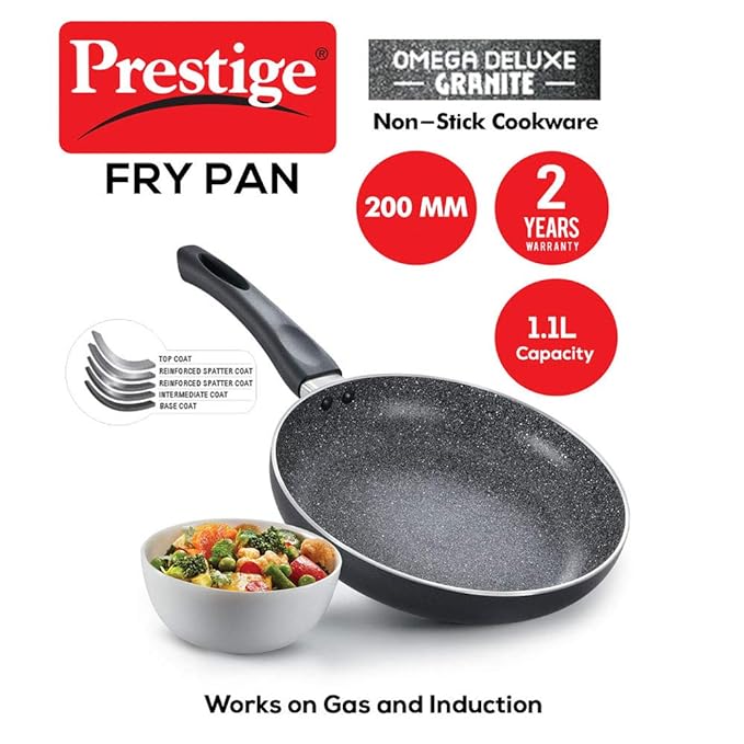 Prestige Non-Stick Omega Deluxe Granite Fry Pan Omelette Pan 20cm Black Induction Base