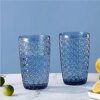 Rose Quartz 380ml Water Glass Mocktail Cocktail Tumbler Glass Set of 6 Cyan Blue