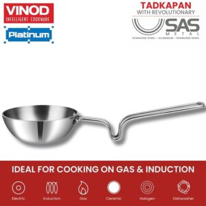 Vinod Platinum Triply Stainless Steel Tadka Pan Jumbo - 400 ml, 12.5 cm | Balance Design Handle | Vagar Pan | Baghar Pan| Chounk Pan | Flame Safe