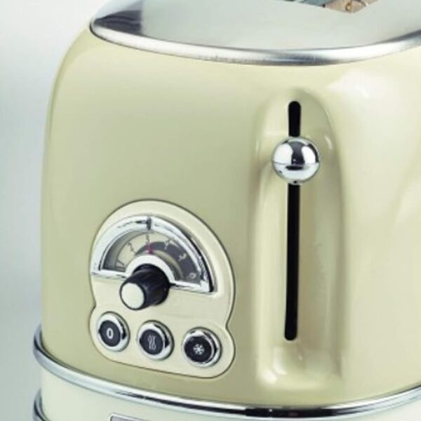 Ariete 155BE Design Toaster 2 Slices With Tongs, 6 Toasting Levels, 810 W, Stainless Steel Body, Removable Crumb Tray, Pastel Beige, 810 Watts