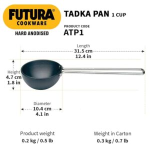 Hawkins Futura 1 Cup Tadka Pan, Hard Anodised Spice Heating Pan, 240 ml Pan, Black ATP1