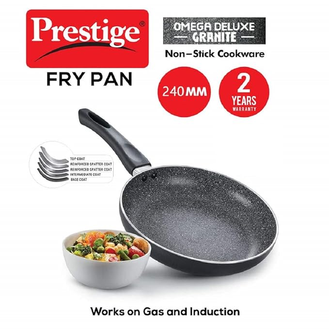 Prestige Non-Stick Omega Deluxe Granite Fry Pan Omelette Pan 24cm Black Induction Base