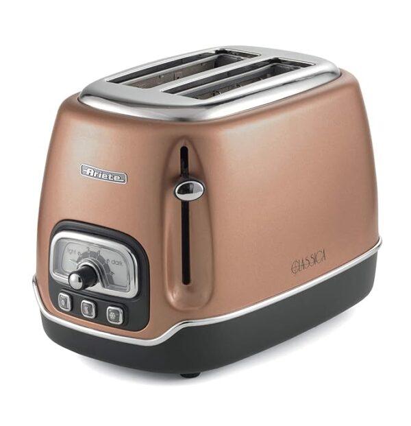 Ariete Tostapane Classica 158/38, Electric Toaster 2 Slices, Without Tongs, 815 W, 3 Functions, 6 Browning Levels, Copper