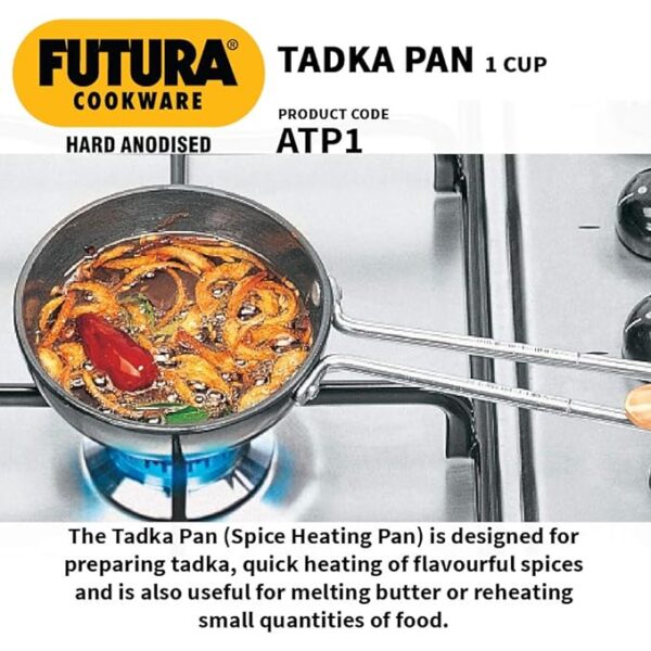 Hawkins Futura 1 Cup Tadka Pan, Hard Anodised Spice Heating Pan, 240 ml Pan, Black ATP1