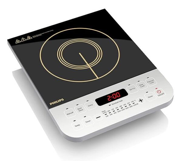 Philips Viva Collection HD4928/01 2100-Watt Induction Cooktop, Soft Touch Button with Crystal Glass (Black)