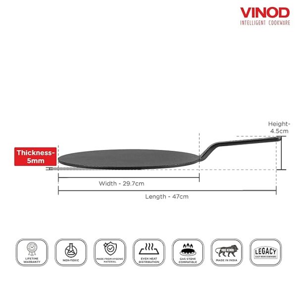 Vinod Legacy Pre Seasoned Cast Iron Flat Multi Dosa Tawa 30 cm