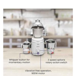 Sujata Dynamix Mixer Grinder, 900W, 3 Jars (White,Plastic)