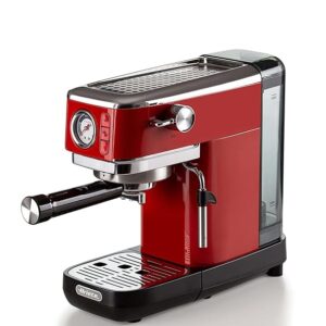 Ariete 1381 Coffee machine with pressure gauge, compatible with ground coffee and ESE pods, 1300 W, 1.1 L capacity, 15 bar pressure, ½ cup filter, Cappuccino device, Red