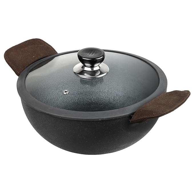 Vinod Legacy Pre Seasoned Cast Iron Kadai with Glass Lid - 2.4 Litre, 22 cm