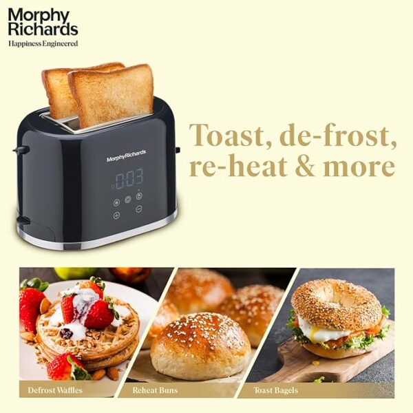 Morphy Richards Windsor Series Digital 2 Slice 800W Pop Up Toaster|8-Browning Levels|Reheat&Defrost|Wide Bread Slots|Bun Warmer|Dust Cover|Removable Crumb Tray|2-Yr Warranty By Brand|Black,800 Watts