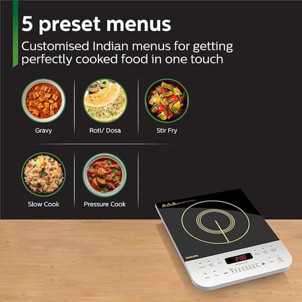 Philips Viva Collection HD4928/01 2100-Watt Induction Cooktop, Soft Touch Button with Crystal Glass (Black)