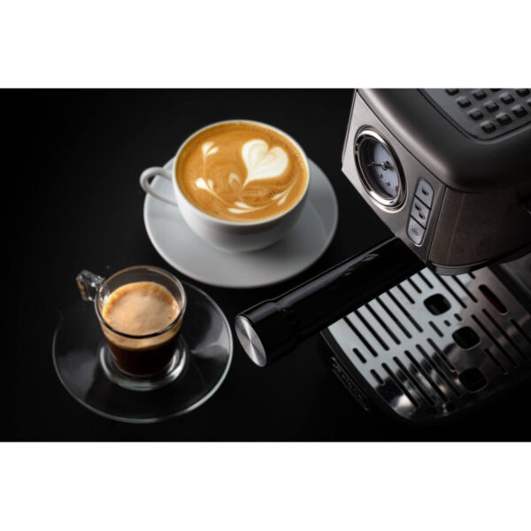 Ariete 1381 Coffee machine with pressure gauge, compatible with ground coffee and ESE pods, 1300 W, 1.1 L capacity, 15 bar pressure, ½ cup filter, Cappuccino device, Silver