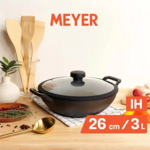 Meyer Pre Seasoned Cast Iron Cookware Kadai with Lid Gas Stove and Induction Friendly 26cm