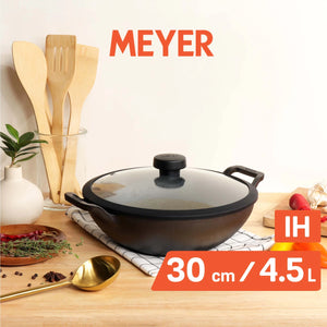 Meyer Pre Seasoned Cast Iron Cookware Kadai with Lid Gas Stove and Induction Friendly 30cm