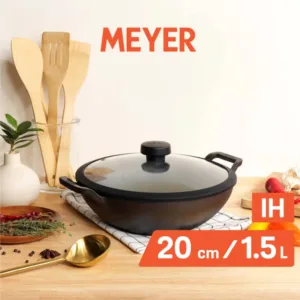 Meyer Pre Seasoned Cast Iron Cookware Kadai with Lid Gas Stove and Induction Friendly 20cm