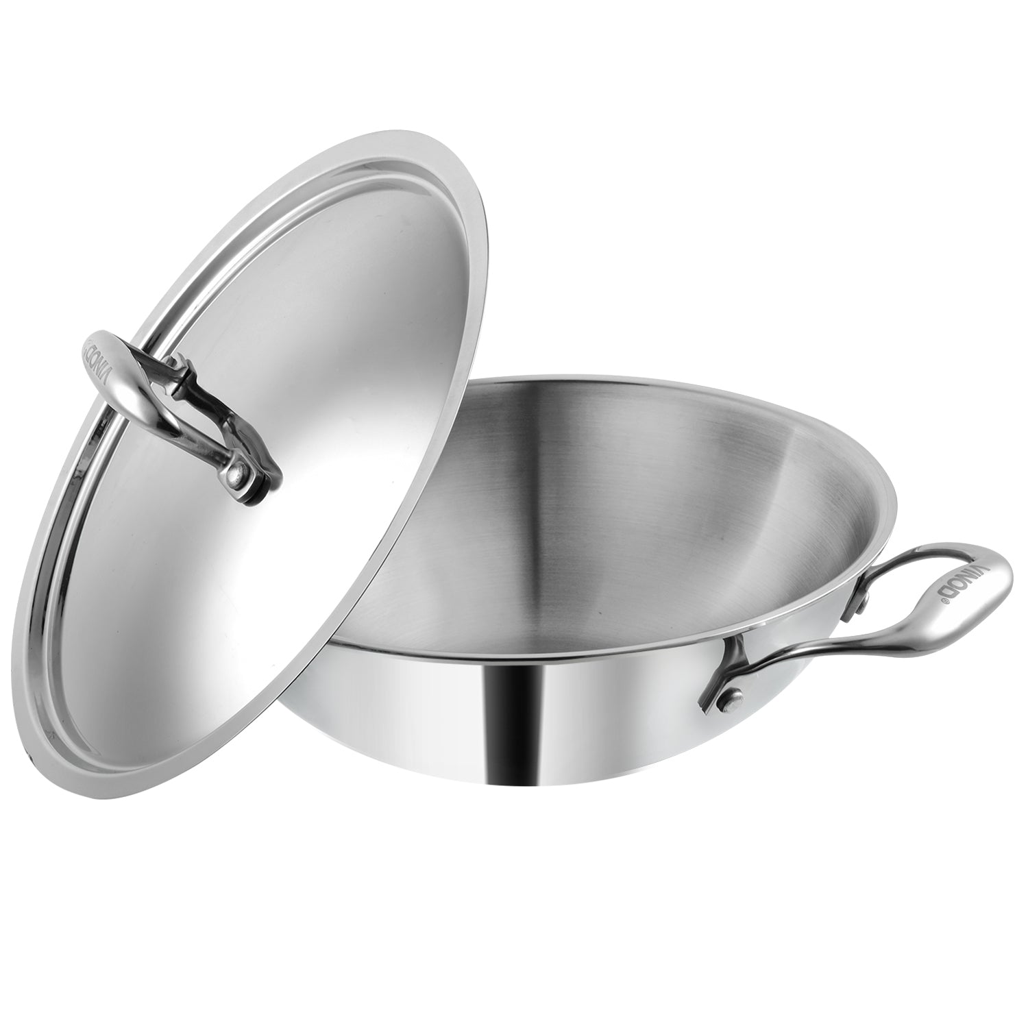 Vinod SAS Platinum Triply Stainless Steel Kadhai with Lid - 1.8 Litre, 22 cm