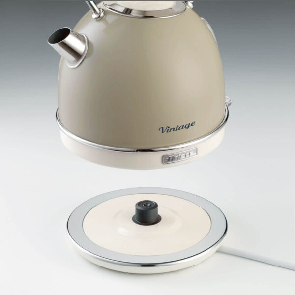 Ariete 2877 Vintage Electric Kettle, In Stainless Steel Painted In Light Beige Pastel Colour. For Water, Tea And Herbal Teas, 2000 Watts, 1.7 liter