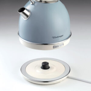 Ariete 2877 Vintage Electric Kettle, In Stainless Steel Painted In Light Blue Pastel Colour. For Water, Tea And Herbal Teas, 2000 Watts, 1.7 liter