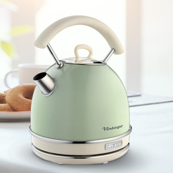 Ariete 2877 Vintage Electric Kettle, In Stainless Steel Painted In Light Green Pastel Colour. For Water, Tea And Herbal Teas, 2000 Watts, 1.7 liter